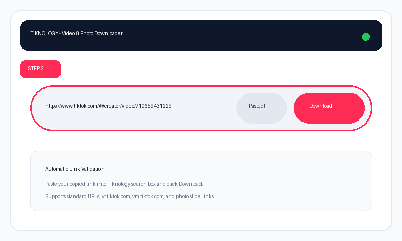 Paste TikTok photo slide link into Tiknology